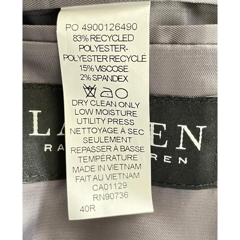 Lauren Ralph Lauren Mens Blazer 40R Sport Coat Gray Blue Plaid Check Double Vent